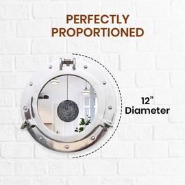 The Metal Magician 12inch Nautical Decor Porthole Wall Mirror, Polished Aluminum, Mirror for Home, Pirate Decor, Shipwrecked Victorian