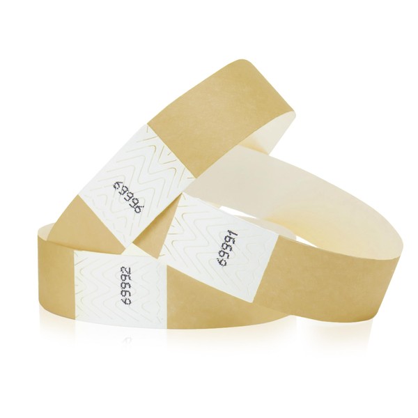 100 WristCo Metallic Gold Tyvek Wristbands for Events - ¾”