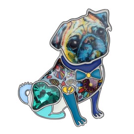 DUOWEI - Broche de aleación esmaltada con diamantes de imitación para perros sentados azul