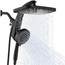 High Pressure Rain Shower Head: Upgrade Shower Heads with Handheld Spray Combo with Fixed Showerhead and 10 Sprays Handheld Shower Head, Detachable Showerheads Built-in Magnetic Docking and Power Jets