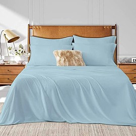 Queen Size Sheet Set - 6 Piece Set - 400-Thread-Count 100% Egyptian Cotton Bed Sheets - Deep Pockets - Easy Fit - Bed Sheets Queen Size Set - Light Blue Bed Sheets - Baby Blue Sheet Set