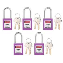 5Sets 38mm Padlock Lockout Tagout HardWearing with 10 Keys Writable Label for Machine Building Security(Purple )