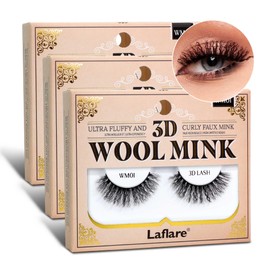 Laflare Wool Curl Faux Mink 3D Eyelashes | Lightweight, Reusable | Ultra Fluffy, Frizzy Curly | Unique & Trendy Look Eyelashes. (LFWM-WM01)
