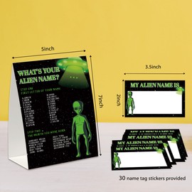 What's Your Alien Name Game (One Sign with 30 Tag Stickers), Space Extraterrestrial Party Decor,Alien Birthday Game, Alien Party Game, Class Office Party Activity, Alien Baby Shower Game-WYN02