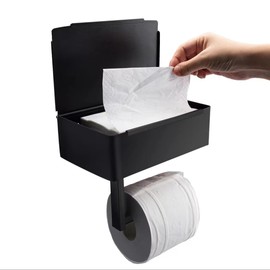 Bathroom Toilet Paper & Wipes Holder with Shelf - Wall Mount Dispenser