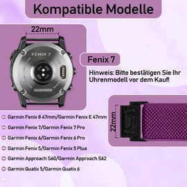 TumCez 22 mm QuickFit Bracelet for Garmin Fenix 8 47 mm/Fenix E 47 mm/Fenix 7/Fenix 7 Pro/Fenix 6/6 Pro/Fenix 5/5 Plus/Epix Gen 2 Wristband, Elastic Nylon Replacement Strap for Approach S62/S60