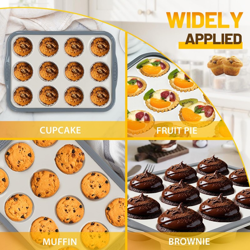 Silicone Muffin Pan, 12 Cups Non-Stick Cupcake Pan, Food-Grade BPA-Free