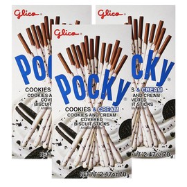 [ 3 Packs ] Glico Pocky Cookies and Cream Biscuit Stick 2.47 Ounce