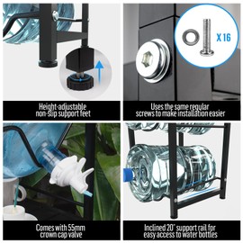 AMZCOM 5 Gallon Water Jug Holder Stand, 3-Tier Water Bottle Rack with Storage Shelves, Heavy-Duty Dispenser for Kitchen, Office, Garage – Includes 55mm Spout for Easy Pouring