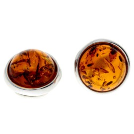 Genuine Round Cognac Baltic Amber and 925 Sterling Silver Clip-on Celtic Style Earrings - GL184C