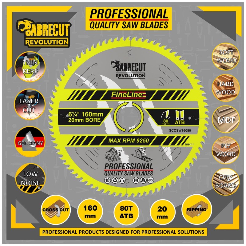 1 x SCCSW16080 SabreCut 160mm 80T x 20mm Bore Fineline