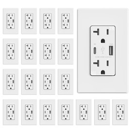 ELEGRP USB Charger, Wall Outlet with USB A & USB C Ports, 20 Amp Duplex Tamper Resistant Receptacle Plug NEMA 5-20R, Wall Plate Included, UL Listed, 20 Pack, Matte White