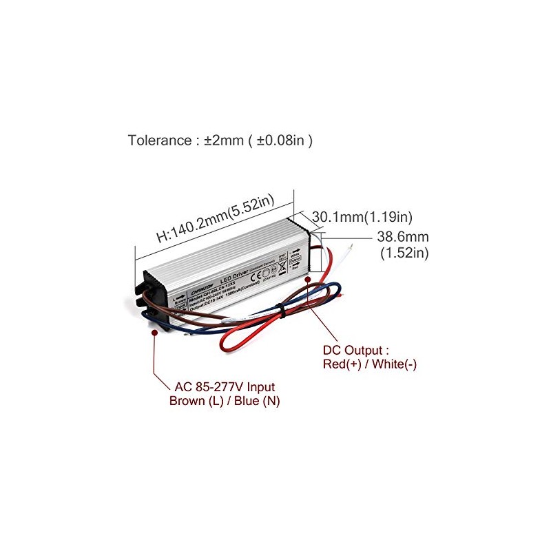 Chanzon LED Driver 1500mA (Constant Current Output) 18V-39V (in:100-240V AC-DC)