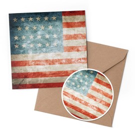 1 x Greeting Card & 10 cm Round Sticker Set - Distressed USA Flag America American - Birthday Thank You Friend Lover Fan Mum Dad Kids #8316