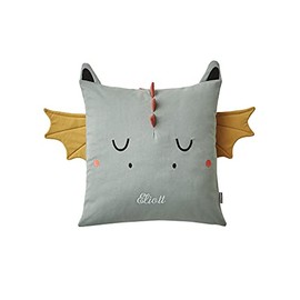 VERTBAUDET Dragon Cushion, Medium Green Plain with Motifs, One Size