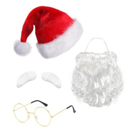Christmas Santa Costume Set Santa Beard Santa Hat Glasses and Eyebrow Santa Costume Accessories for Xmas Holiday Cosplay Party