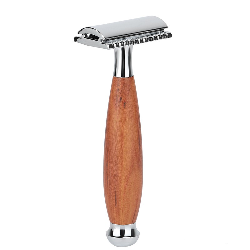 Men's Classic Double Blade Safety Shaving Razor Manual Wood Handle