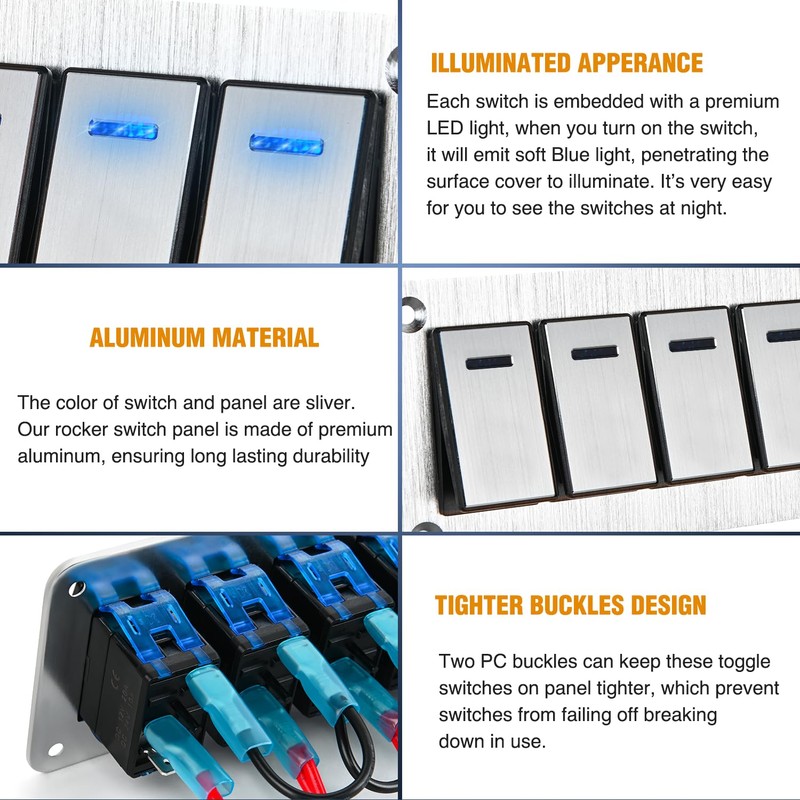 Nilight 4 Gang Rocker Switch Panel 3 Pin On Off