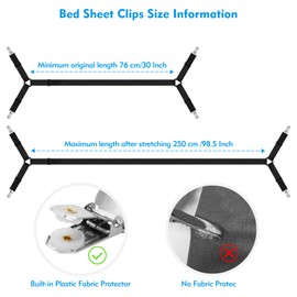 2Pcs Fitted Sheet Straps, Adjustable Bed Sheet Straps, Bed Sheet Clips for Mattress Cover, Sheet, Sofa Cushion Bed Sheet Fasteners, Black
