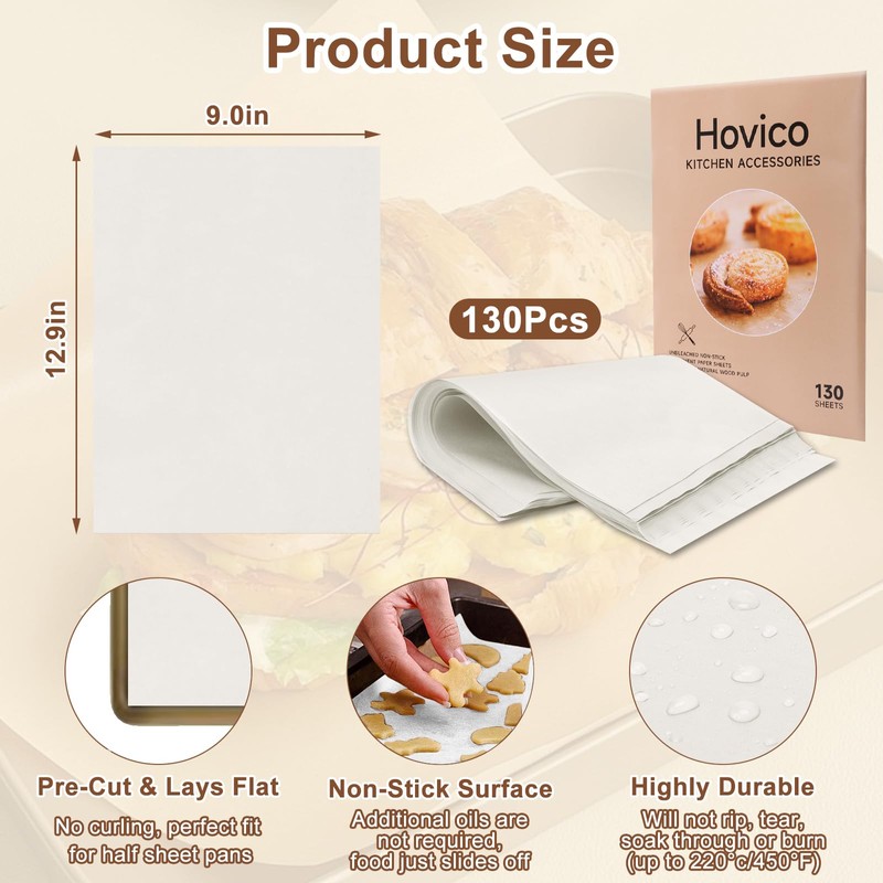 130PCS Parchment Paper Baking Sheets, 13 x 9 In, Precut