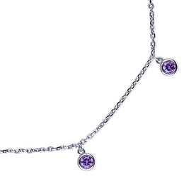 BERRICLE Sterling Silver Cubic Zirconia CZ Fashion Cable Chain Charm Anklet Ankle Bracelet for Women, Rhodium Plated 9 inch, Purple