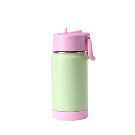 12oz Strainght Cute Sippy Cup Metal Kids Insulated Tumbler With Straw Stainless Steel Water Bottle For School Boys Girls (light green-pink lid, 12oz)