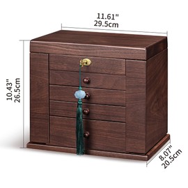 Wooden Jewelry Boxes for Women with Lock,Large Capacity Velvet Lined Organizer with Necklace Hooks & Adjustable Compartments,Ideal Storage for Necklaces, Rings, Earrings,Gift for Wives & Mothers