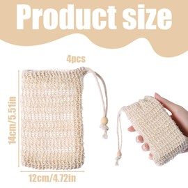 HAMKU Soap Bags Organic 100% Cotton, Soap Bags for Solid Soap, Cotton Soap Bag for Hair Soap, Soap Bag Set Soap Mesh Bag for Solid Shower Gel, Pack of 4, bronze