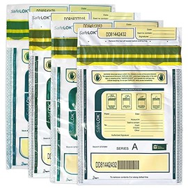 CONTROLTEK SafeLOK Tamper-Evident Seal Cash Deposit Bags - Money Bag With Unique Serial Number - Security Bank Bags - 100 Count (9" x 12", White with Pocket)