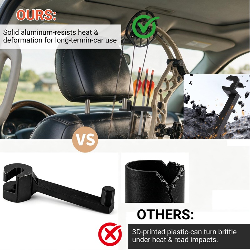 Car Headrest Archery Bow Holder - Green Metal Universal Vehicle