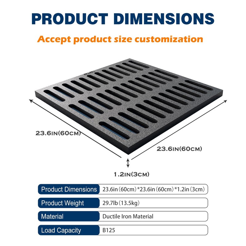 Cast Iron Drain Grate, 24 * 24in Outdoor Drain Cover,