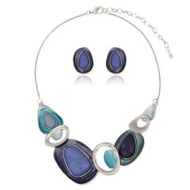 Mycitta Vintage Chunky Statement Jewelry Set Retro Leaf Floral Geometric Bohemian Boho Bib Necklace Earring Set Fashion Costume Jewelry for Women Girls Wedding Party Prom Unique Gift, Resin, Cubic