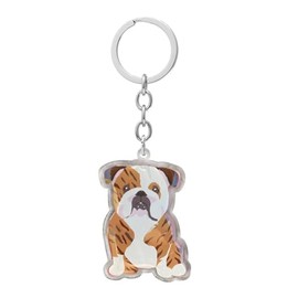 AMOR SPES Cute Bulldog Key Chain Love Pets Key Ring for Women Men Family Friends (C)