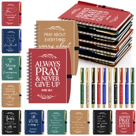 Kosiz 100 Pcs/ 50 Set Christmas Christian Gifts Bulk Include Spiral Notebook and Bible Verse Ballpoint Pen Prayer Journal Religious Scripture Church Gift for Homeless Sunday School (Multicolor)