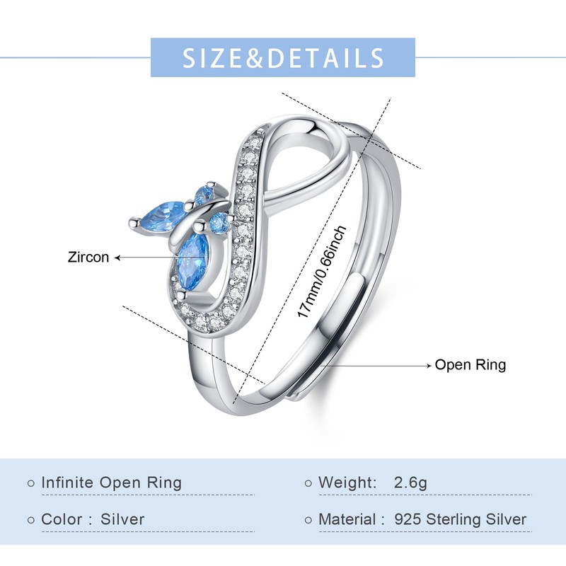 Generic Infinity Ring 925 Sterling Silver Infinity Butterfly Promise Adjustable