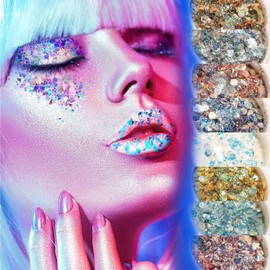 Nail Sequins, 8 Colors Chunky Body Face Glitter for Body, Hair, Nail, Art Craft, Mixed Makeup Palette