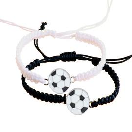 Delllala Delllala 2pcs Braided Sport Bracelets, Sports Accessories Adjustable, Softball Basketball, BaseballSoccer, Football Jewelry for Fans, Ideal for Birthday or for Easter Gifts (Soccerball)