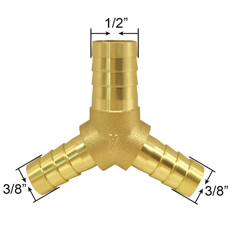 Joywayus 3/8"x 3/8"x 1/2" Barb Reducer, Brass Reducing Y 3-way