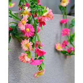 HONVONTU Pink Flower Garland Artificial Wildflower with Mini Daisy Flower Silk Floral Vines Fake Hanging Summer Flower Garland for Wall Backdrop Wedding Arch Tea Party Door Mantle Decoration