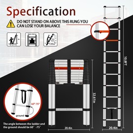 Telescoping Ladder, ICARRY 10.8 FT Aluminum Lightweight Extension Folding Telescopic Ladder Soft Close Design Multi-Purpose Ladder, Heavy Duty 250lbs Capacity for RV or Outdoor Work