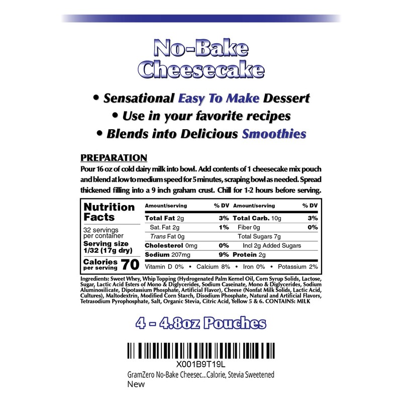 GramZero No-Bake Cheesecake Mix, Makes 4 Cheesecakes, No Sugar Added,