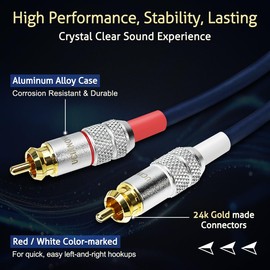 UCINNOVATE RCA Audio Cable for Amplifier, 13 AWG 30cm 2 Pack RCA to RCA Plug Cold Welding Oxygen Free Copper RCA Speaker Cable with Gold-Plated Plug, Heavy-Duty Blue 1FT OFC HiFi for amp Home Theater