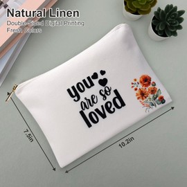 Kacenamo Cosmetic Bag, Female Friendship Gift, Medium Travel Linen Makeup Bag, You are So Loved, Linen Cotton Fabric White Toiletry Bag, Pouch, Birthday Gift Bag for Woman
