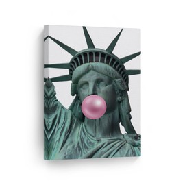 Smile Art Design New York City Masterpiece Statue of Liberty Pink Bubble Gum Art CANVAS PRINT Famous Statues Wall Art Home Decor Stretched Ready to Hang Made in USA 12x8