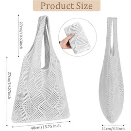 BRDTKUGV Women’s Crochet Beach Bag, Stylish Woven Mesh Shopping Tote, Lightweight Knit Shoulder Bag, Eco-Friendly Reusable Grocery Bagfor Travel Shopping Vacation Beach Work(White)