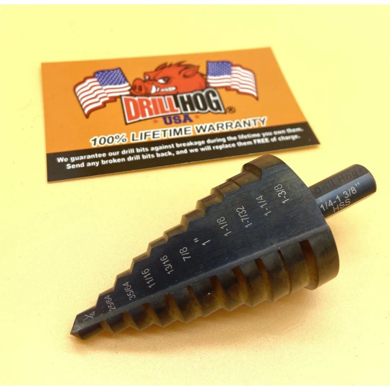 Drill Hog® Step Drill Bit 1/4-1-3/8 Multi UniBit Pig Steel