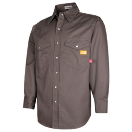 Titicaca FR Shirt for Men Pearl Snaps Flame Resistant 100% C 7.5oz Gray Welding Shirt