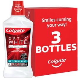Colgate Colgate Optic White Whitening Mouthwash with Hydrogen Peroxide, Alcohol Free, Icy Fresh Mint - 32 fluid ounces (3 Pack)