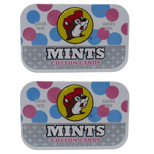 Buc-ee's Sugar Free Cotton Candy Flavored Breath Mints, Gluten Free, Two Tins of 50 Mints (100 Mints Total)