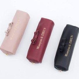 (Mianjian & ZIRUN) Pen Case, Synthetic Leather Ribbon Pen Case, Pencil Case, Metal Zipper, Large Capacity, Small Storage, Slim, Luxury, PU Leather, Adult, Popular, Cute, Simple, Fashionable, black,